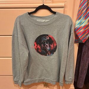 All Saints Gray and Red Graphic Crewneck Sweater